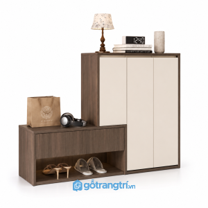 Tủ giày màu xanh olive kết hợp ghế ngồi GHS-5072 - 1400x350x1200mm - Màu gỗ 613