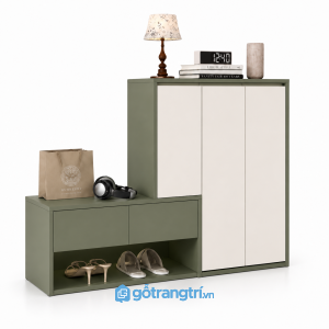 Tủ giày màu xanh olive kết hợp ghế ngồi GHS-5072 - 1400x350x1200mm - Xanh olive