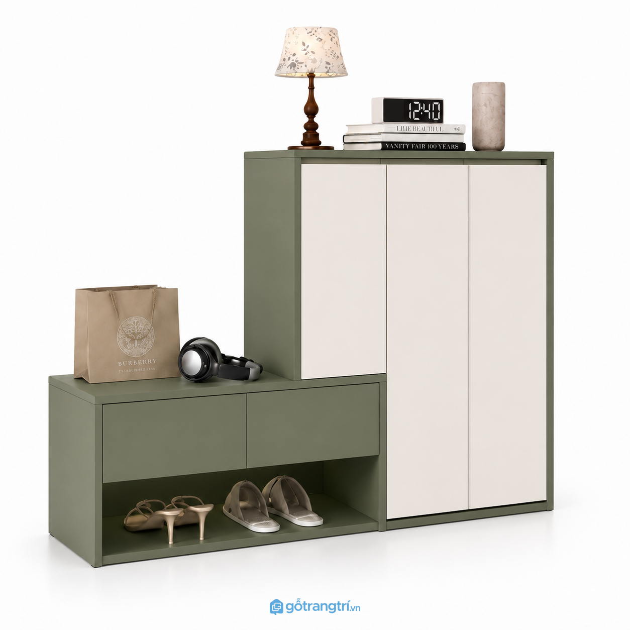 Tủ giày màu xanh olive kết hợp ghế ngồi GHS-5072 - 1400x350x1200mm - Xanh olive
