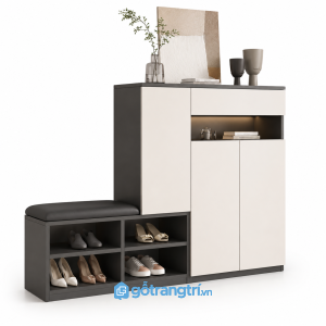 Tủ giày xanh olive có ghế ngồi GHS-5073 - 1600x350x1250mm - Màu đen