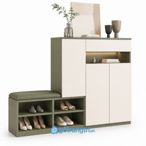 Tủ giày xanh olive có ghế ngồi GHS-5073 - 1600x350x1250mm - Xanh olive