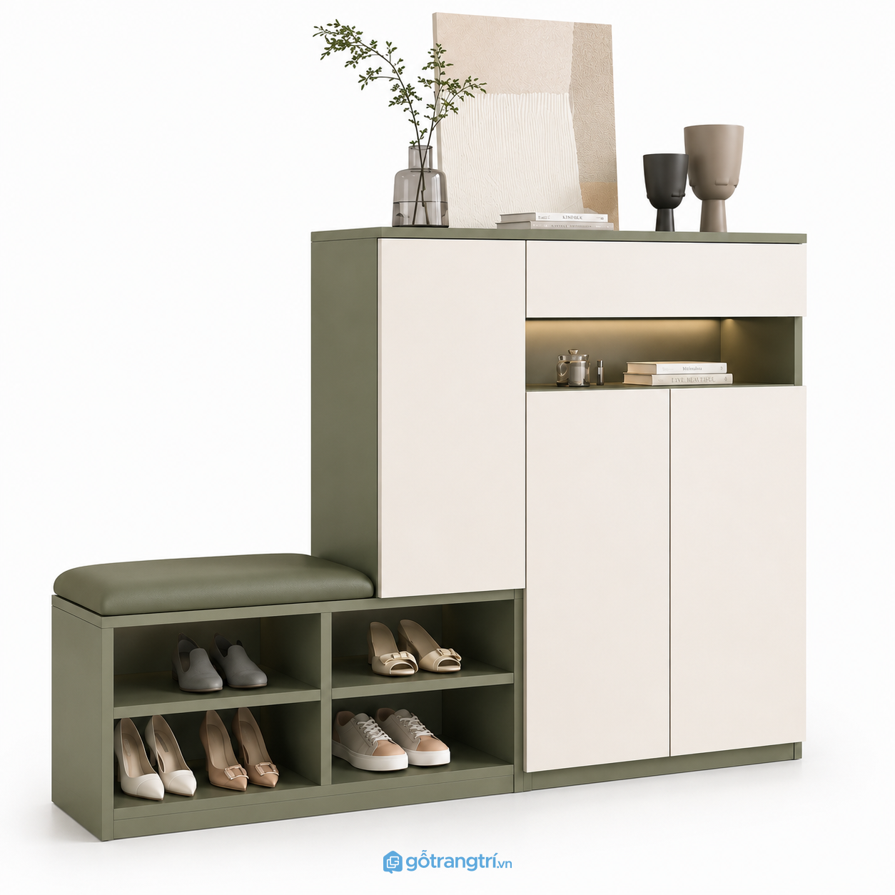 Tủ giày xanh olive có ghế ngồi GHS-5073 - 1600x350x1250mm - Xanh olive Tủ giày xanh olive có ghế ngồi GHS-5073 - 1600x350x1250mm - Xanh olive