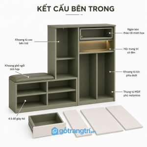 Tủ giày xanh olive có ghế ngồi GHS-5073 - hình ảnh thực tế 1