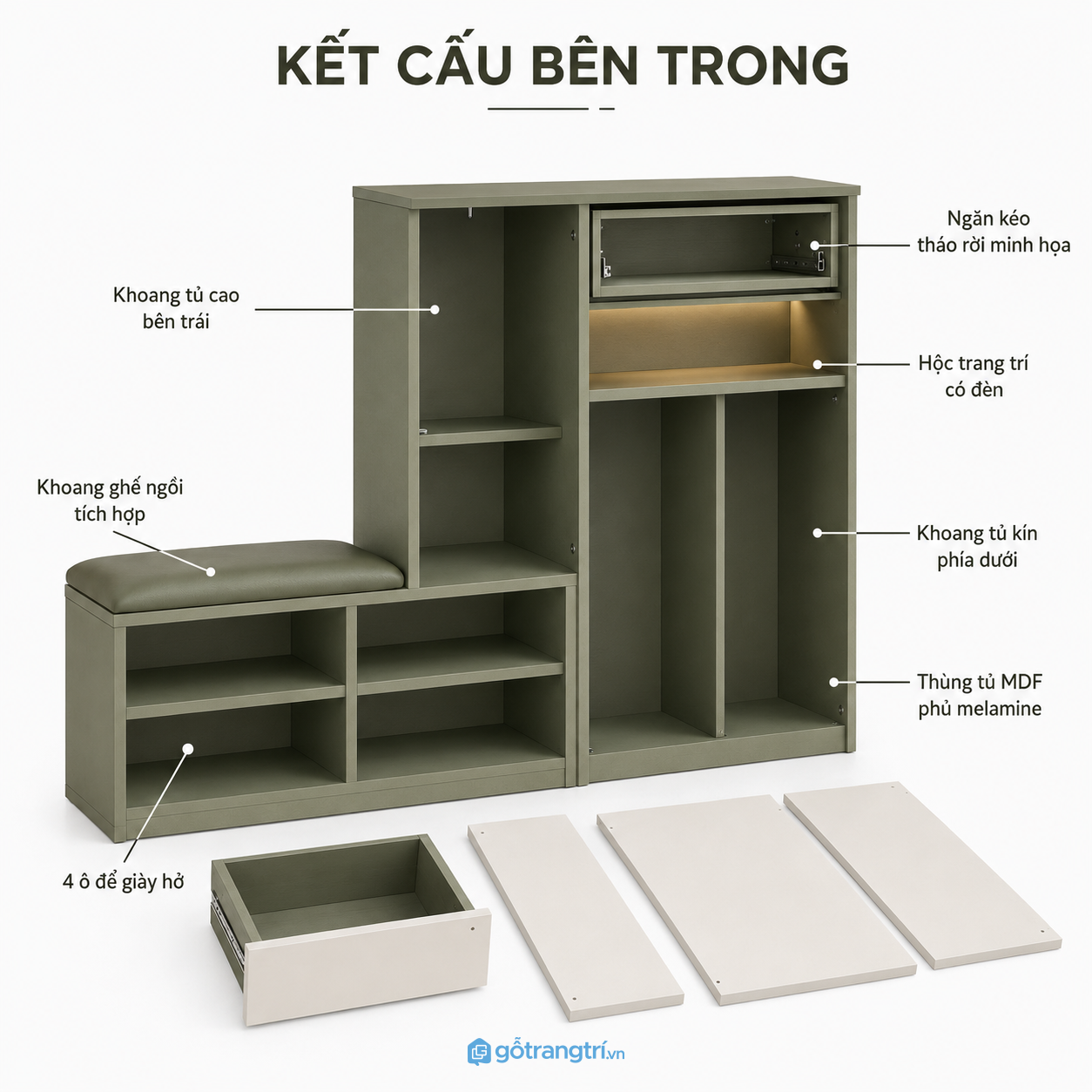 Tủ giày xanh olive có ghế ngồi GHS-5073 - hình ảnh thực tế 1 Tủ giày xanh olive có ghế ngồi GHS-5073 - hình ảnh thực tế 1