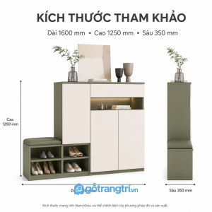 Tủ giày xanh olive có ghế ngồi hiện đại cho sảnh vào