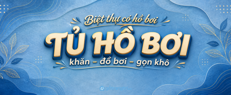 Tủ thiết bị hồ bơi biệt thự: gọn khăn, hóa chất, đồ chơi nước và dụng cụ vệ sinh