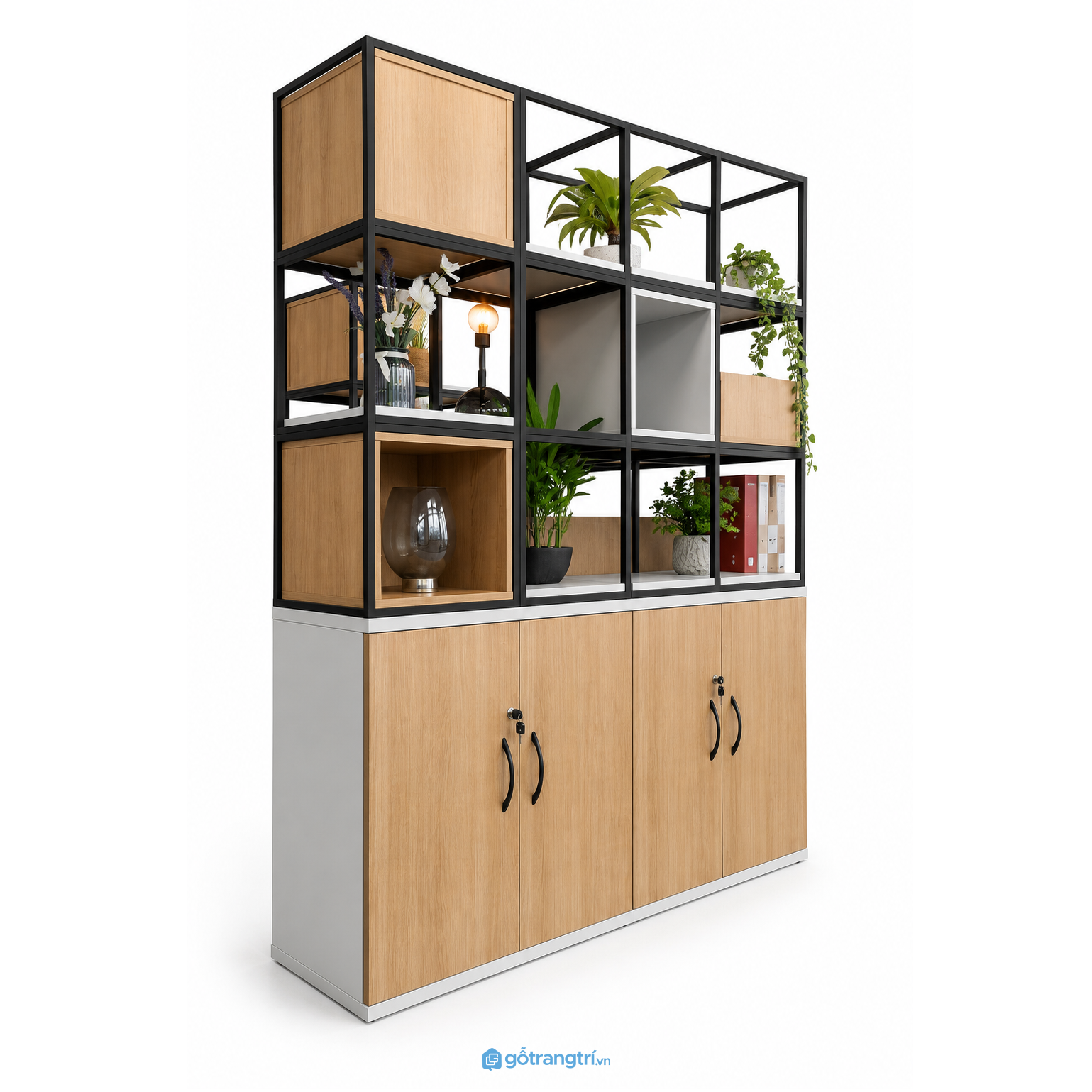 Tủ hồ sơ kết hợp kệ trang trí hiện đại GHS-2019 Tủ hồ sơ kết hợp kệ trang trí hiện đại GHS-2019
