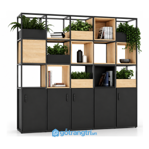 Tủ hồ sơ khung sắt kết hợp kệ trang trí hiện đại GHS-5011