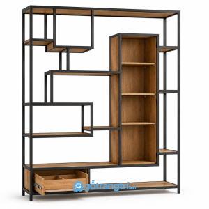 Tủ kệ trang trí khung sắt cánh gỗ hiện đại GHS-2016 - hình ảnh thực tế 1