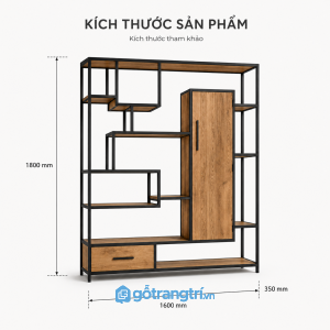 Tủ kệ trang trí khung sắt cánh gỗ tối ưu lưu trữ và không gian trưng bày
