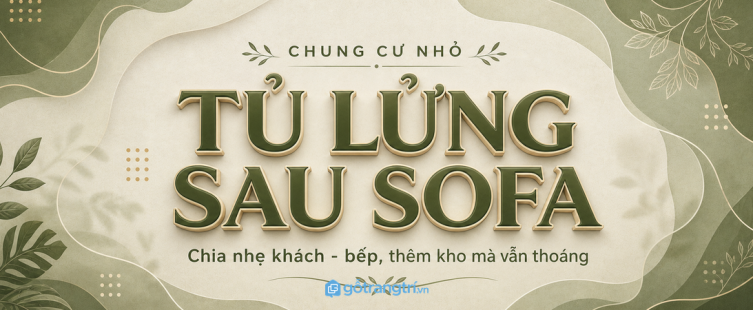 Tủ lửng sau sofa cho chung cư nhỏ: chia nhẹ khách - bếp, thêm kho mà vẫn thoáng