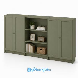 Tủ lưu trữ thấp kết hợp kệ mở màu xanh rêu hiện đại GHS-5067 - 2400x380x1200mm - Xanh olive - GHS-5067