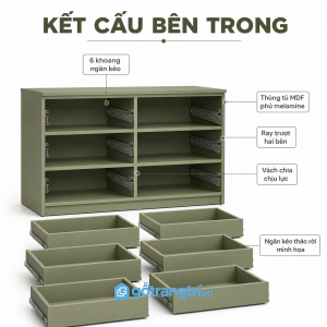 Tủ ngăn kéo 6 hộc hiện đại màu xanh olive GHS-5068 - hình ảnh thực tế 1