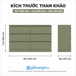 Tủ ngăn kéo 6 hộc hiện đại màu xanh olive – Giải pháp lưu trữ gọn gàng cho phòng ngủ