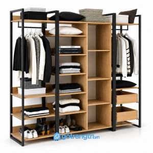Tủ quần áo khung sắt gỗ đa năng 1m8 GHS-5021 - hình ảnh thực tế 1