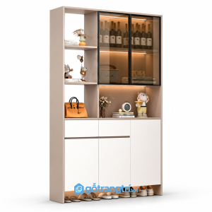 Tủ rượu cánh kính lùa có đèn LED hiện đại GHS-5077 - 100x38x200cm - Vân gỗ nhiều màu tùy chọn - Chat Zalo - GHS-5077b