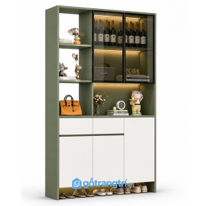 Tủ rượu cánh kính lùa có đèn LED hiện đại GHS-5077 - 100x38x200cm - Xanh olive - GHS-5077a
