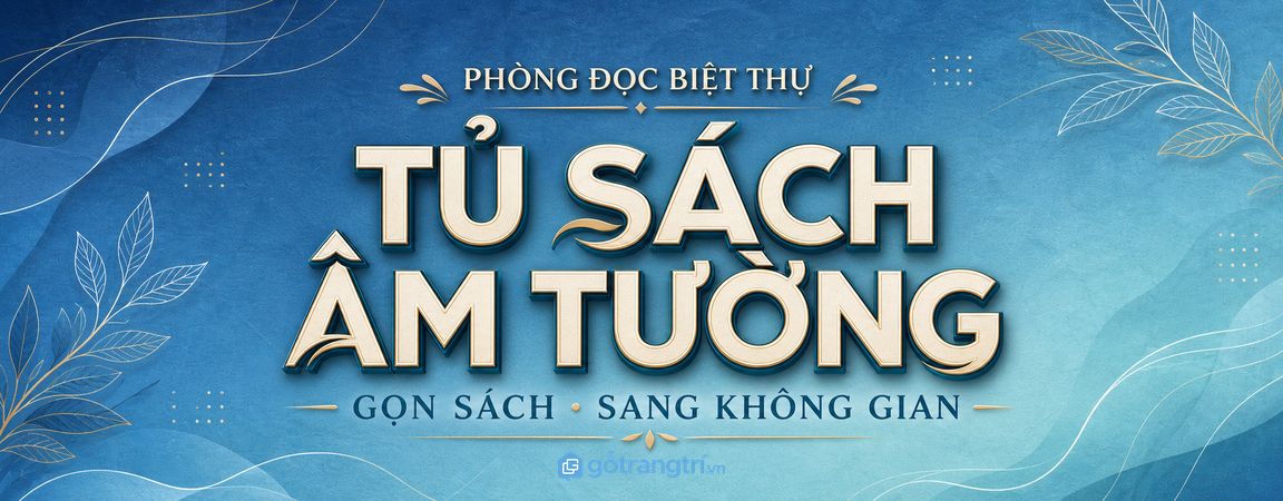 Tủ sách âm tường phòng đọc biệt thự: giữ sách gọn, sang mà dễ dùng