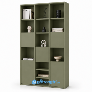 Tủ sách xanh olive nhiều khoang hiện đại GHS-2008 - 1200x350x2000mm - Xanh olive