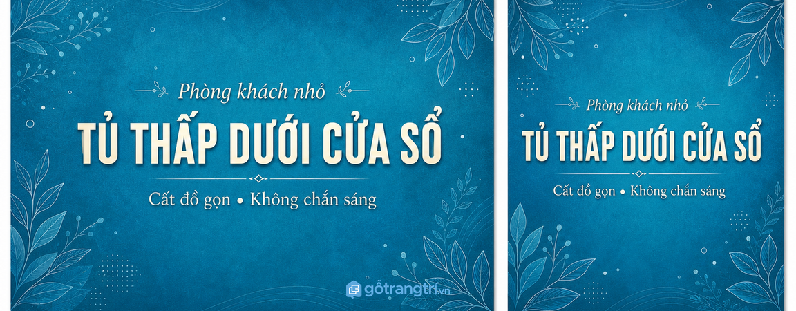 Tủ thấp dưới cửa sổ phòng khách nhỏ: thêm chỗ cất đồ, không chắn sáng