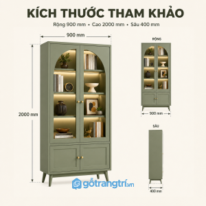 Tủ trưng bày cửa kính có đèn LED màu xanh olive GHS-5071 - 2000x900x400 - Xanh olive - GHS-5071