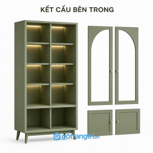 Tủ trưng bày cửa kính có đèn LED màu xanh olive GHS-5071 - hình ảnh thực tế 1