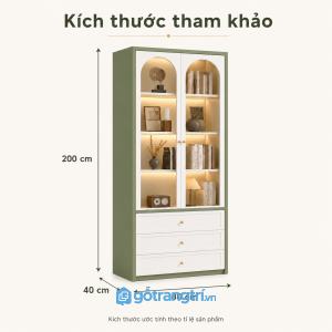 Tủ trưng bày kính 2 cánh có đèn LED kết hợp lưu trữ và trang trí sang trọng