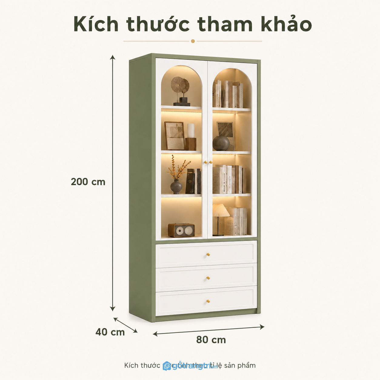 Tủ trưng bày kính 2 cánh có đèn LED kết hợp lưu trữ và trang trí sang trọng