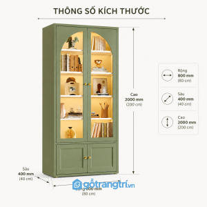 Tủ trưng bày kính 2 cánh màu xanh có đèn LED cho không gian sống tinh tế và gọn gàng