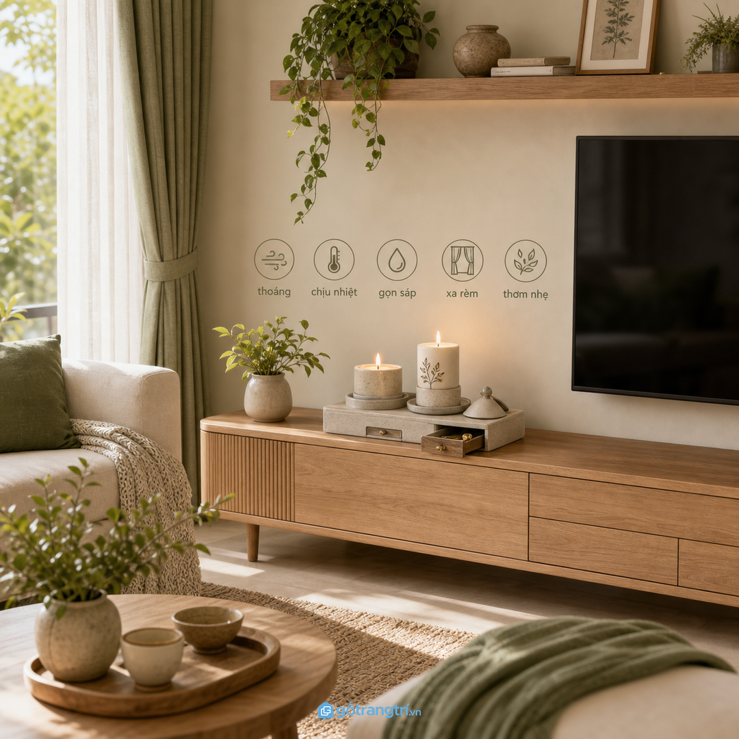 Kệ nến thơm phong thủy giúp phòng khách nhỏ sáng ấm, thơm nhẹ và an toàn hơn