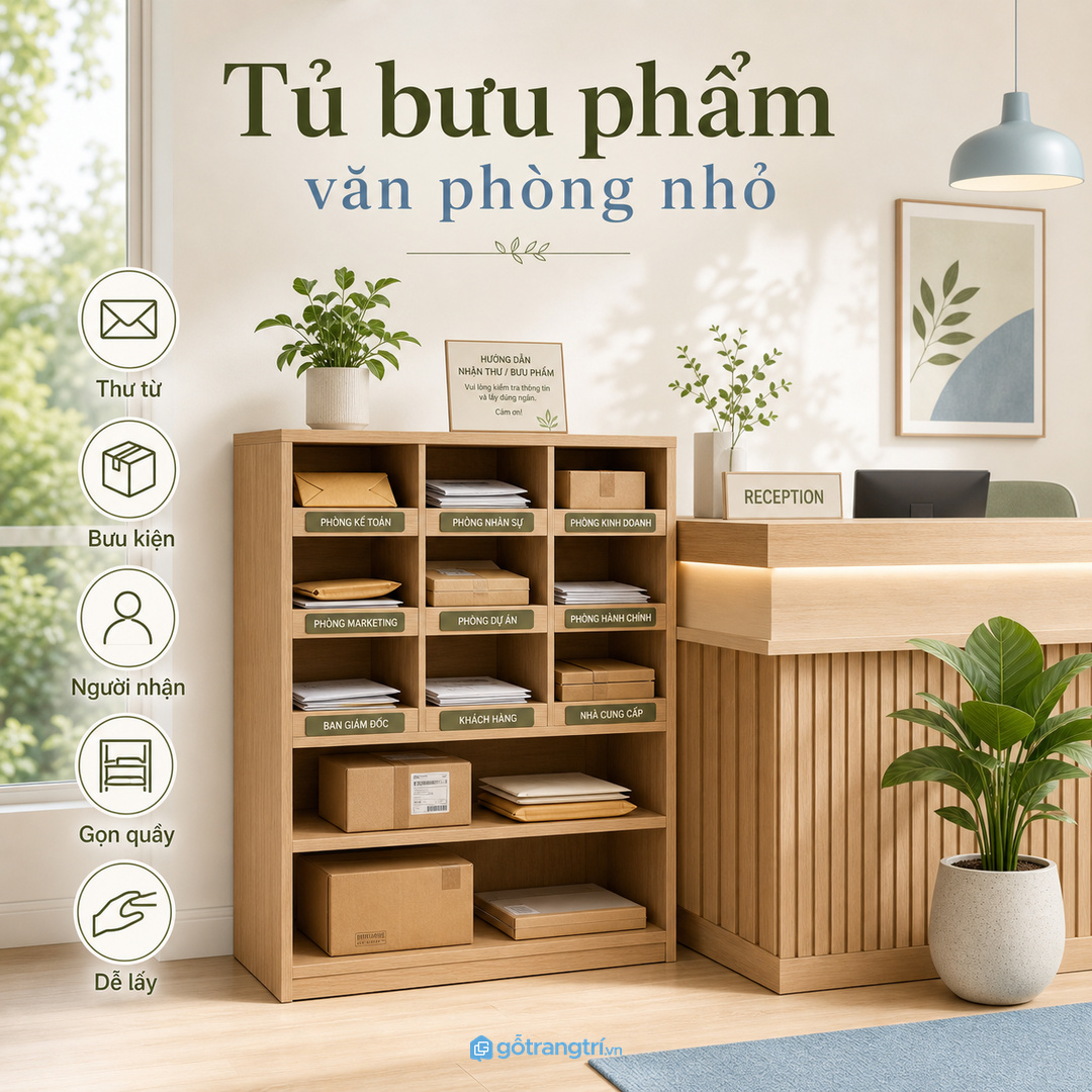 Tủ bưu phẩm văn phòng nhỏ giúp gom thư từ, bưu kiện và giấy tờ giao nhận