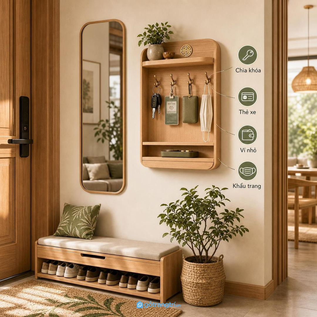Tủ chìa khóa phong thủy lối vào giúp đồ ra vào có chỗ về