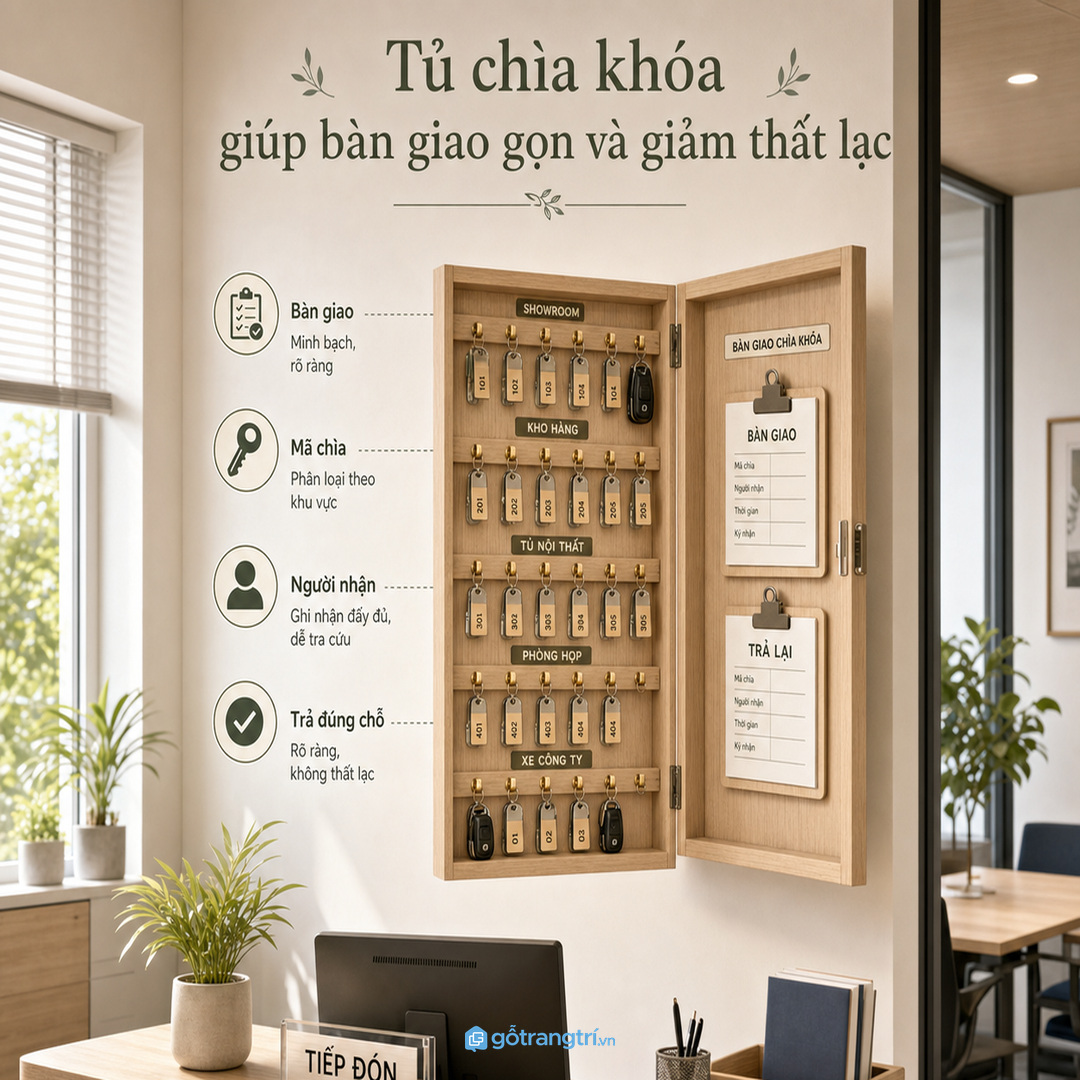 Tủ chìa khóa văn phòng nhỏ giúp bàn giao rõ ràng và giảm thất lạc