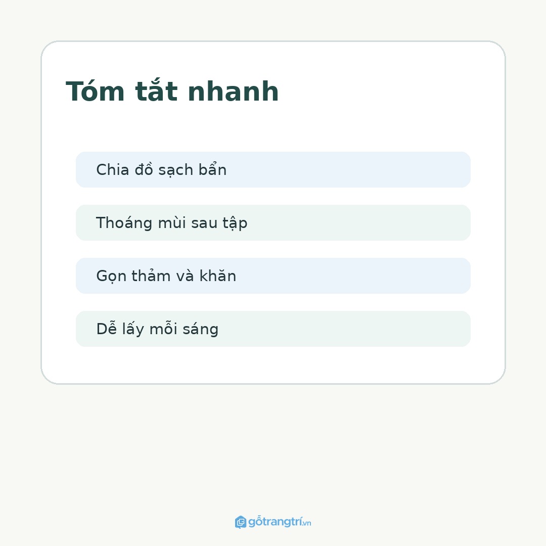 Tủ đồ thể thao sau tập cho phòng ngủ nhỏ: gọn quần áo, sạch mùi và dễ duy trì thói quen