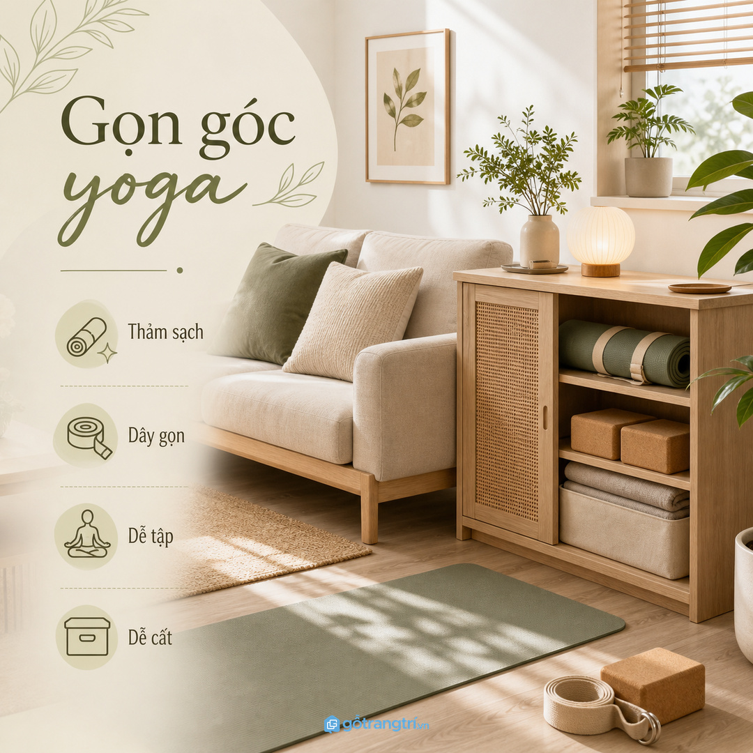 Tủ dụng cụ yoga phòng khách nhỏ giúp thảm gạch yoga dây tập và khăn sạch có chỗ cất gọn