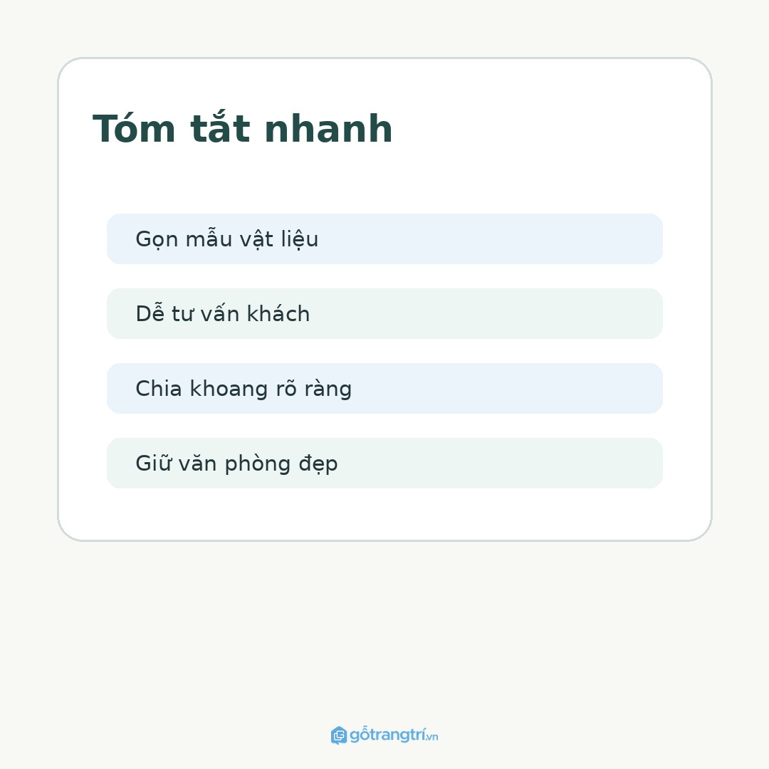 Tủ lưu mẫu vật liệu cho văn phòng thiết kế: gọn catalogue, dễ tư vấn và chuyên nghiệp hơn