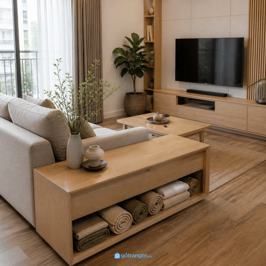 Tủ lưu trữ thảm phòng khách nhỏ giúp cất thảm cuộn, thảm dự phòng và đồ mềm gọn sạch hơn