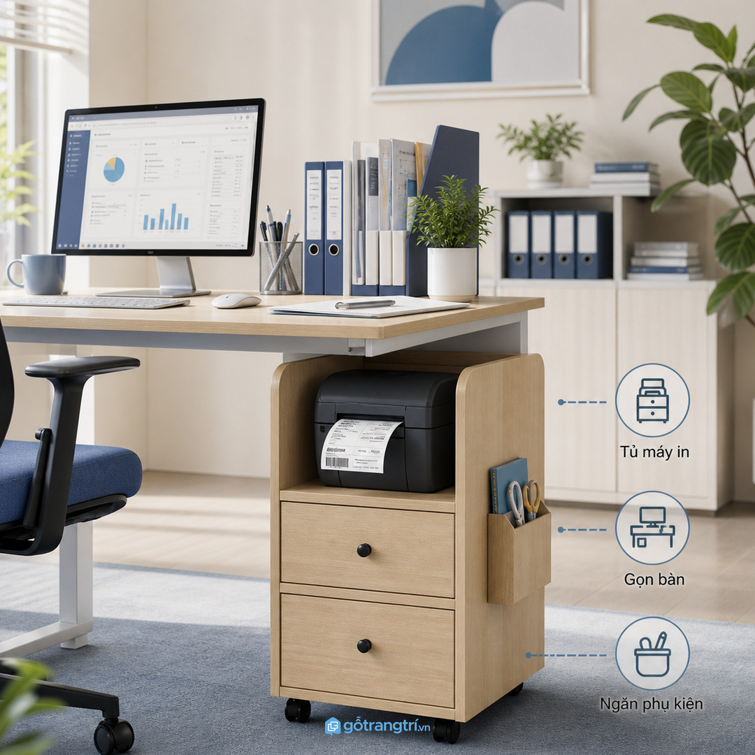Tủ máy in nhiệt văn phòng nhỏ giúp góc in bill gọn và thao tác nhanh