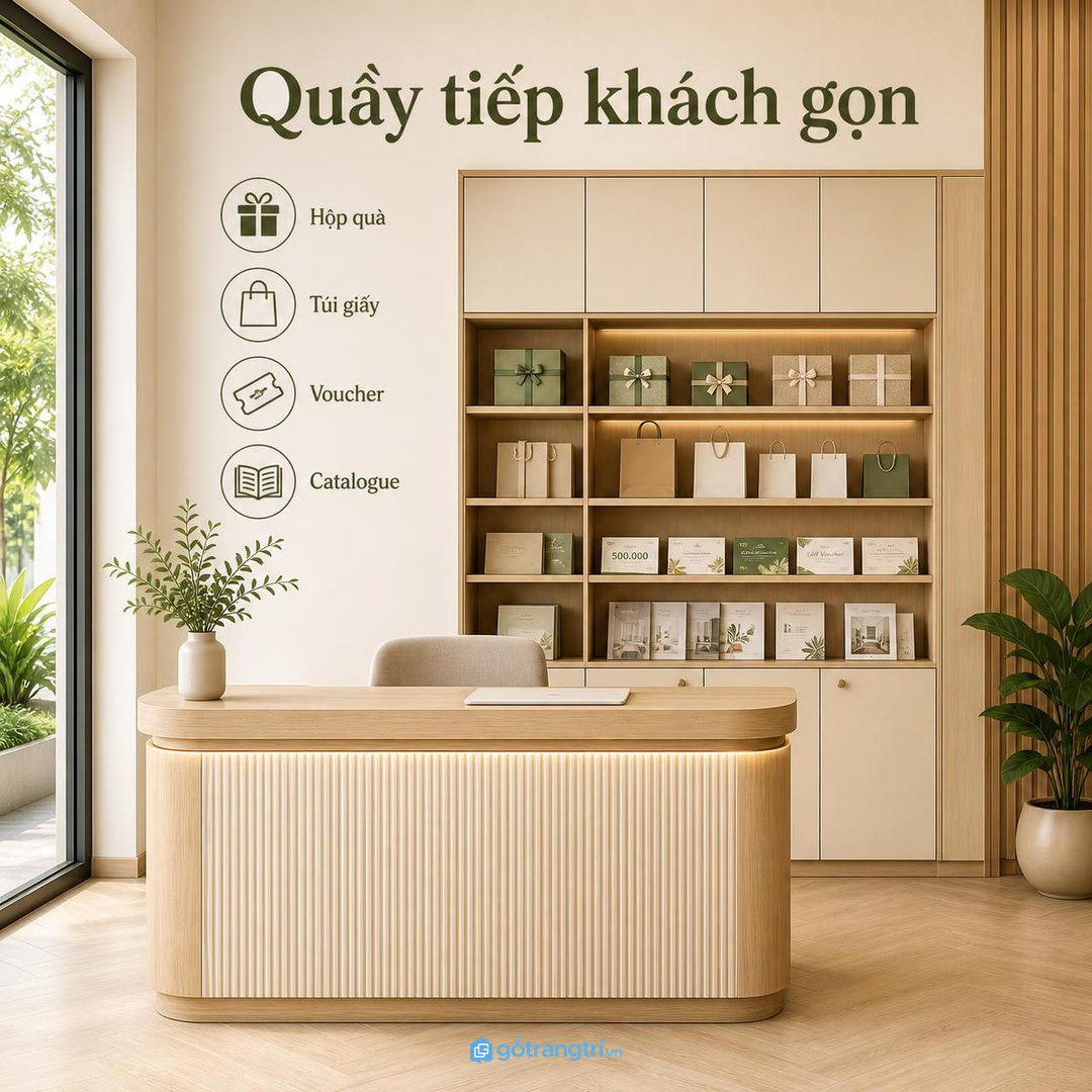 Tủ quà tặng khách hàng giúp quầy tiếp khách gọn và dễ bàn giao hơn