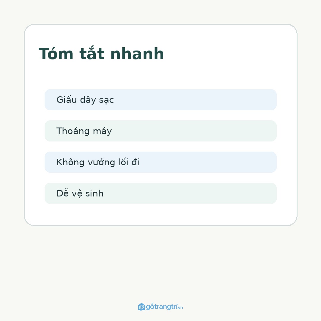 Tủ sạc robot hút bụi trong phòng khách nhỏ: gọn máy, giấu dây và sạch góc nhà