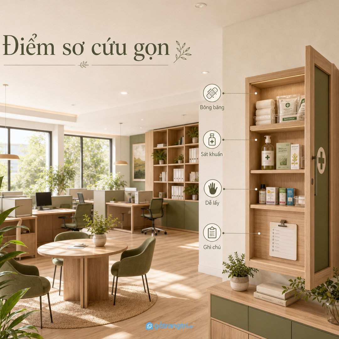 Tủ thuốc văn phòng nhỏ giúp đồ sơ cứu có một điểm dễ thấy và dễ lấy
