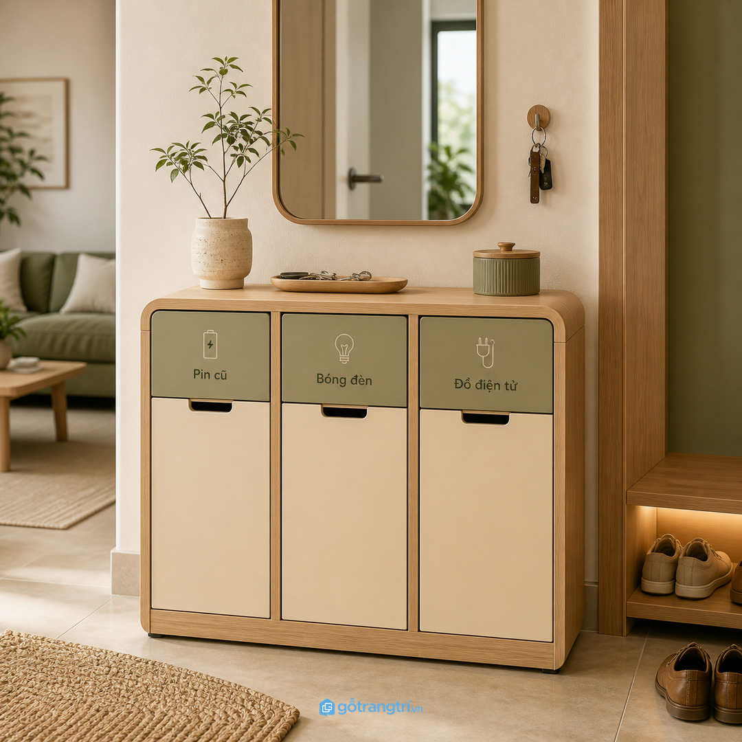 Tủ trạm tái chế mini cho chung cư nhỏ gom pin cũ bóng đèn và đồ điện tử vào một điểm an toàn