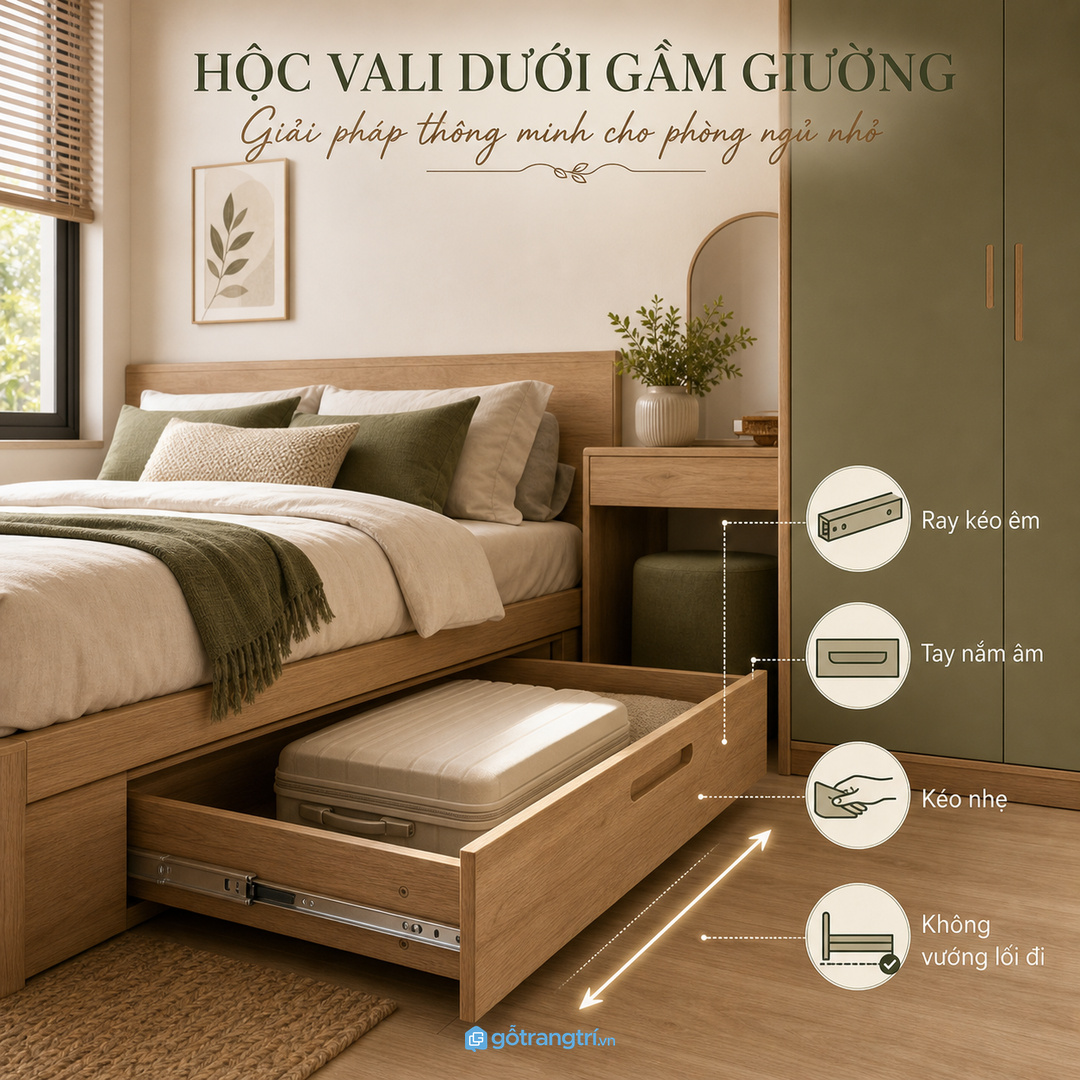 Vali để ngoài phòng ngủ làm lối đi chật và phòng nhanh mất gọn