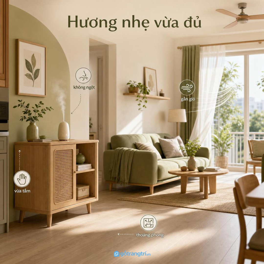 Mùi thơm nên nhẹ để phòng khách nhỏ không bị ngột