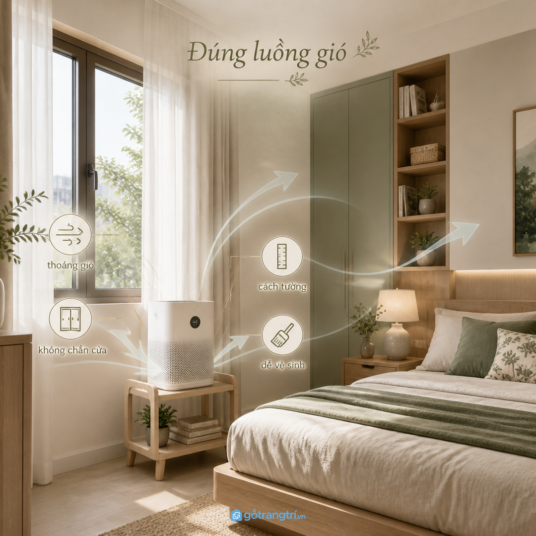 Máy lọc không khí để gần giường sẽ dễ tạo thói quen làm sạch hơn