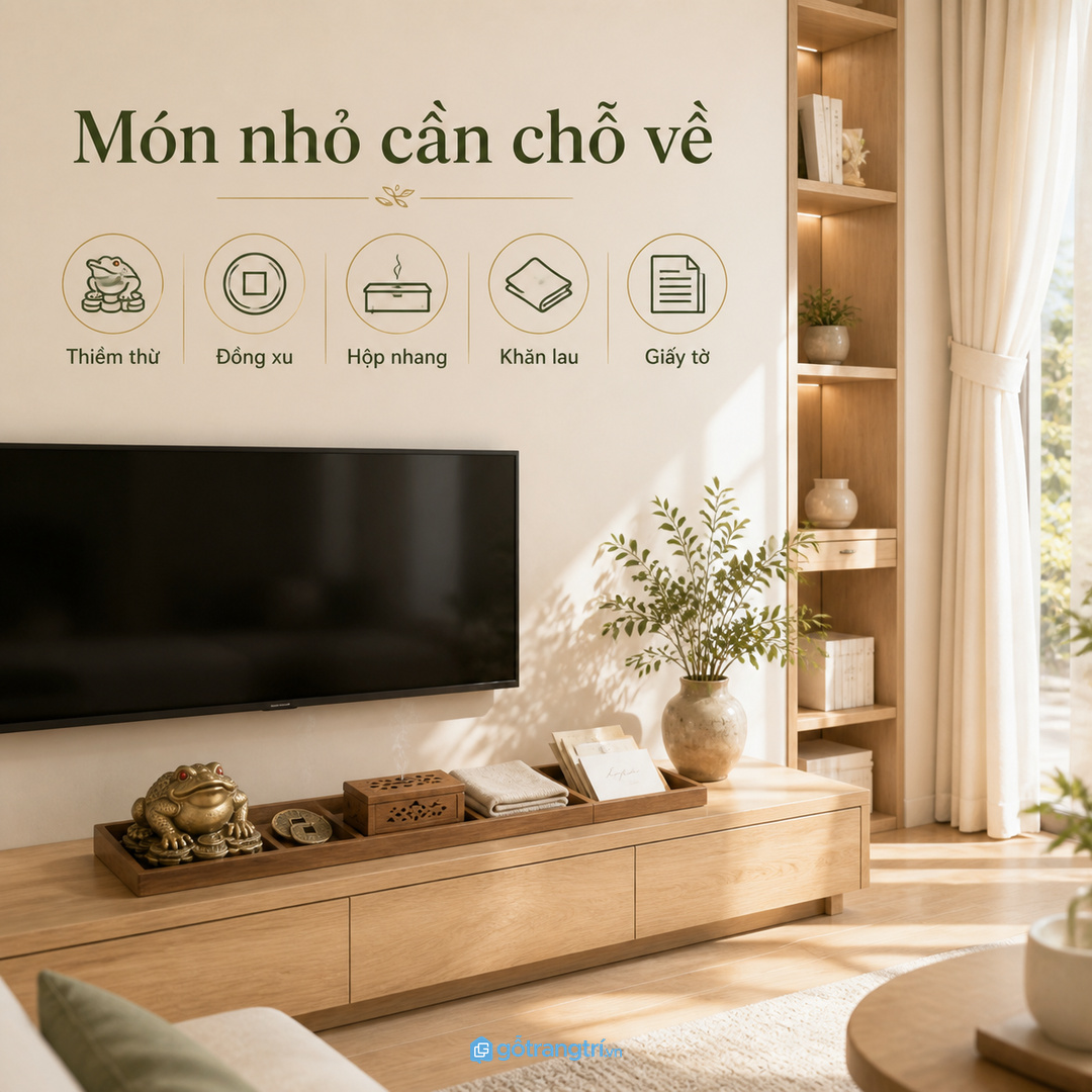 Đồ phong thủy nhỏ cần có chỗ về để phòng khách không bị vụn