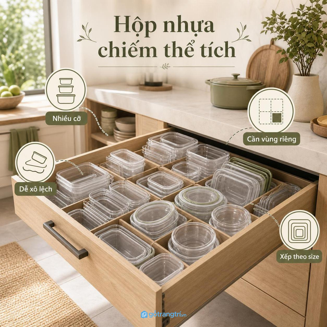 Hộp nhựa nhẹ nhưng chiếm nhiều thể tích nếu không có vùng riêng
