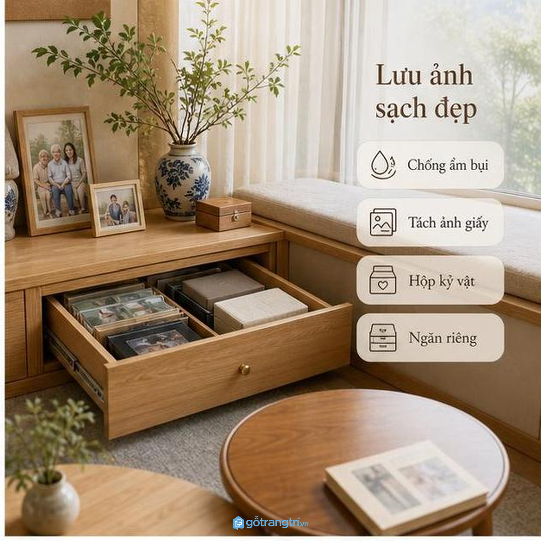 Album ảnh để rải rác làm phòng khách nhanh rối và dễ bám bụi