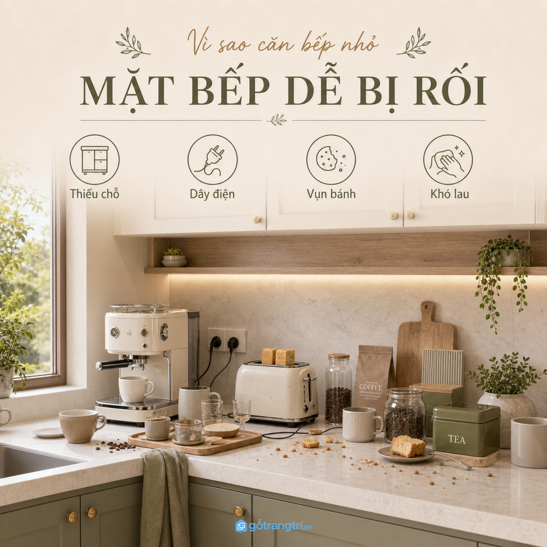 Đồ ăn sáng để lộ thiên làm bếp nhỏ nhanh bừa và khó lau