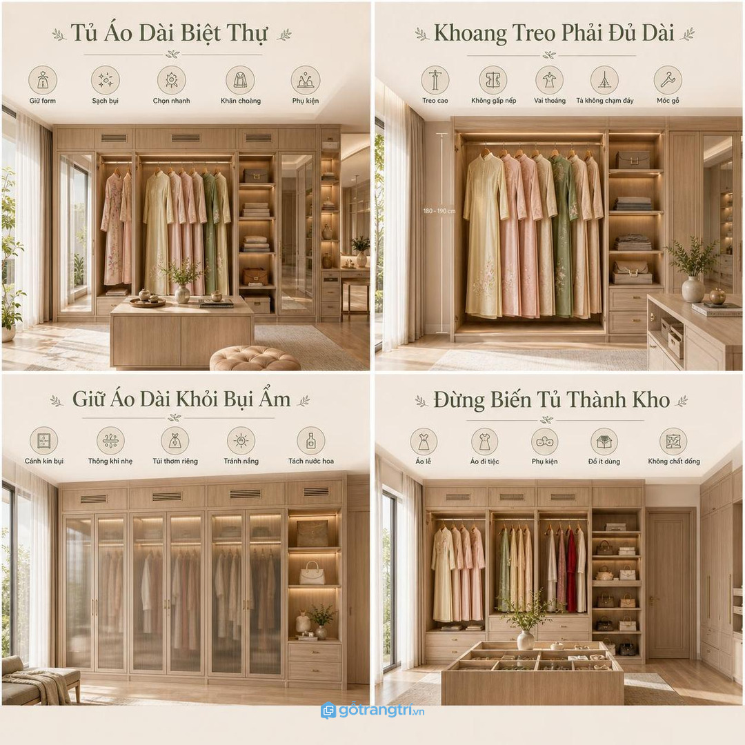 Áo dài dễ nhăn nếu treo chung với áo khoác và đồ gấp hằng ngày